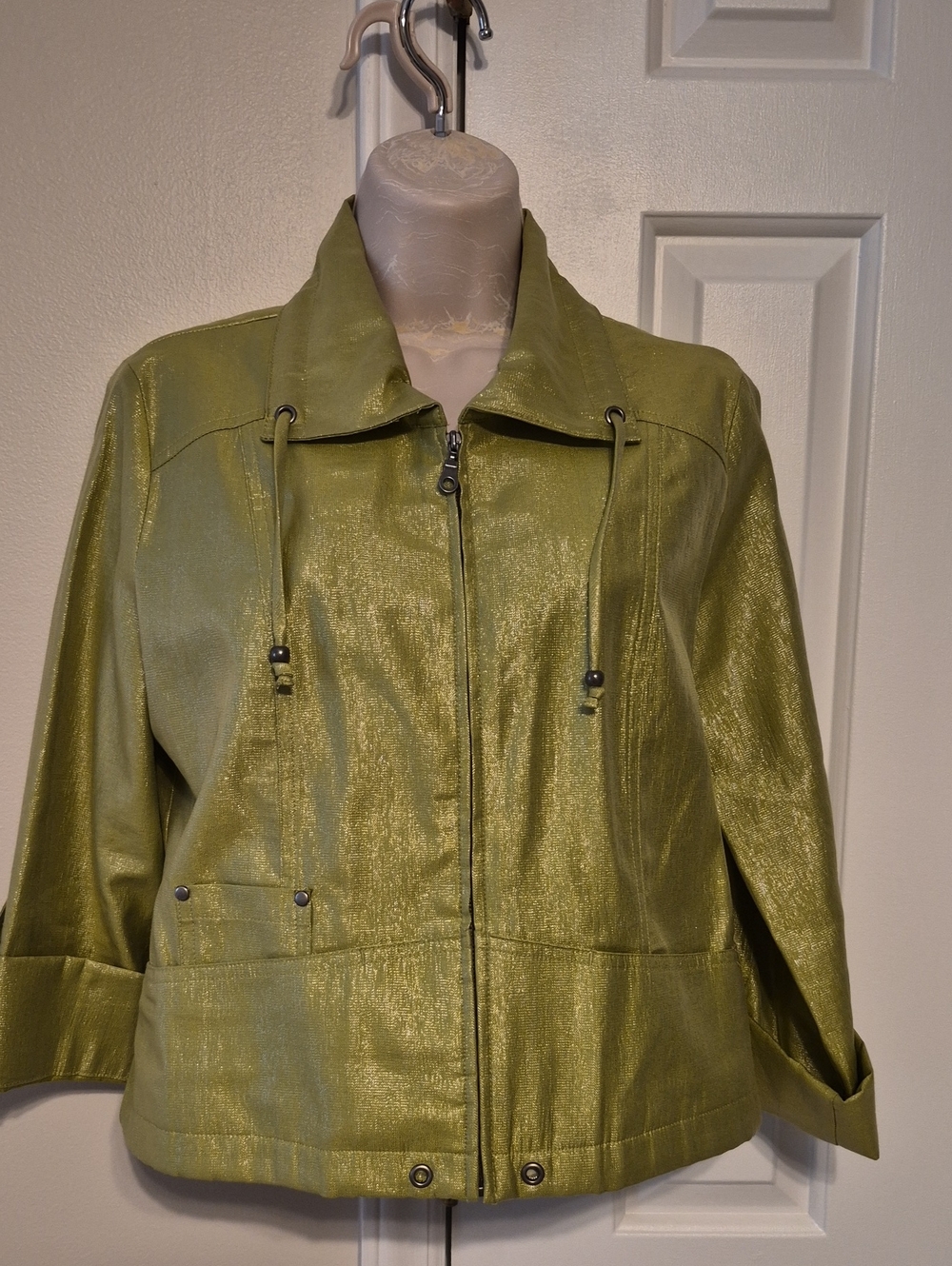 Ruby Rd. Shimmer Light Green Zip-Front Utility Jacket